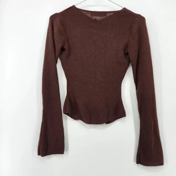 Zara Women's XS Brown Long Sleeve Ribbed Front Cardigan Top NWT - Picture 4 of 7